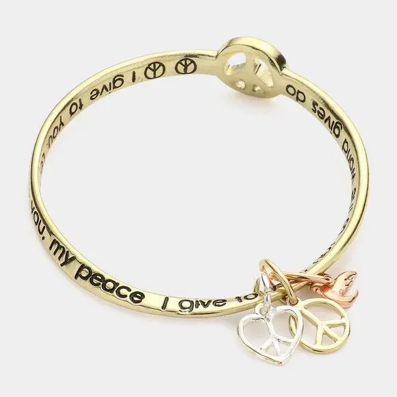 Faith Bangle Bracelet Peace I Leave With You Scripture Message Christian Jewelry - Picture 2 of 2